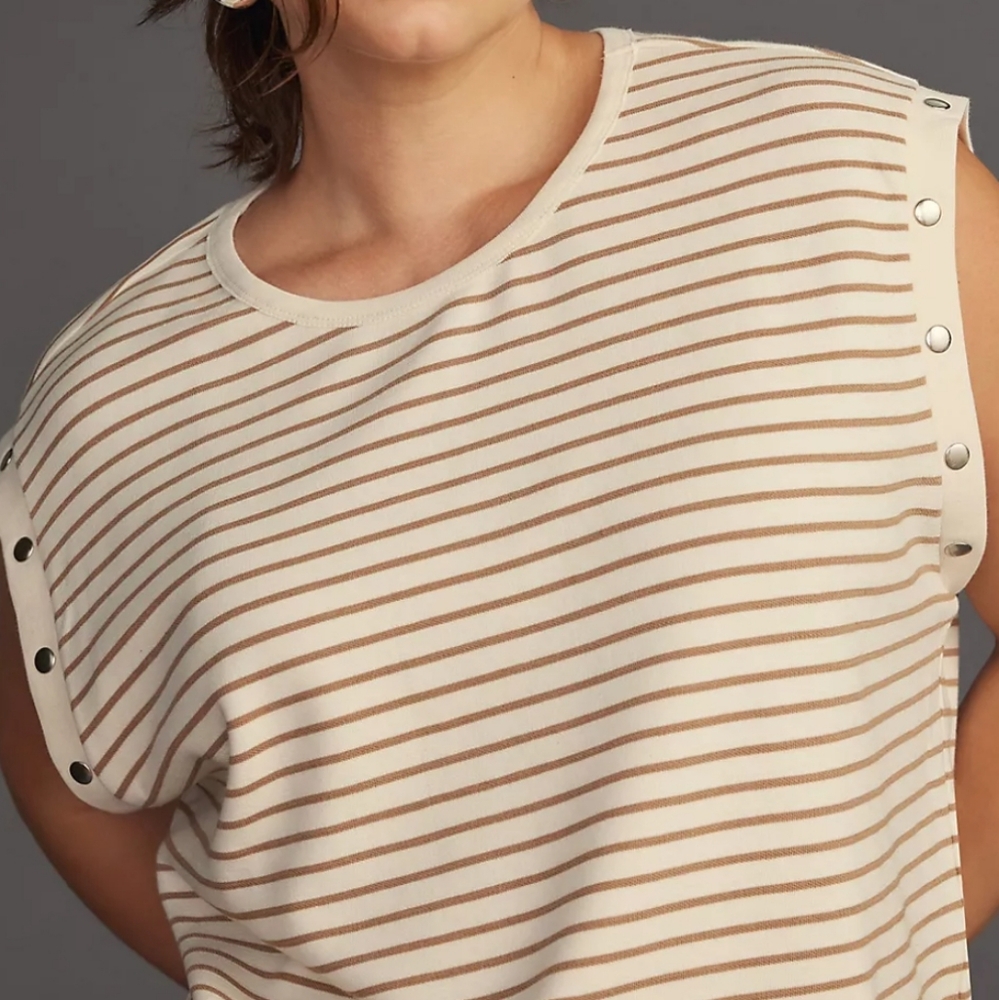 Maeve Slouchy Striped Short-Sleeve Tee Sz XL